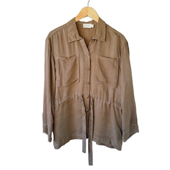 NATION LTD Coda Belted Safari Shirt Size Small Top Bark Brown Fall Relaxed - Picture 8 of 11